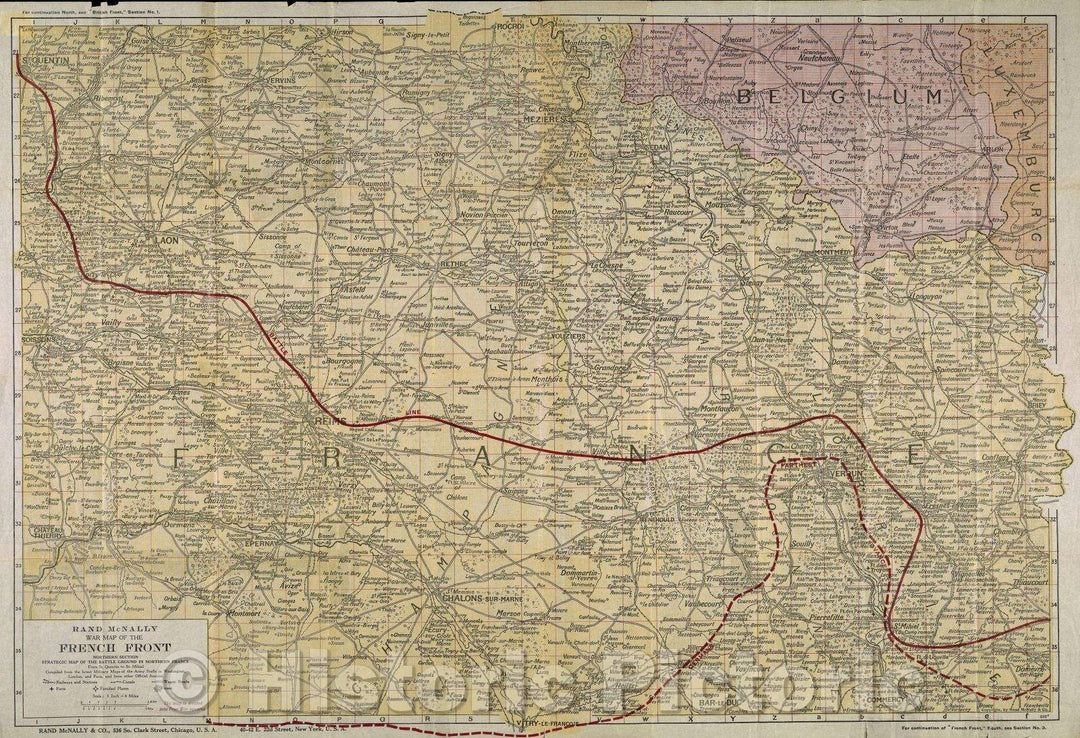 Historic Map : Rand McNally War Map of the French Front Northern Section strategic map of the battle ground in northern France from St. Quentin to St. Mihiel, 1918 , Vintage Wall Art