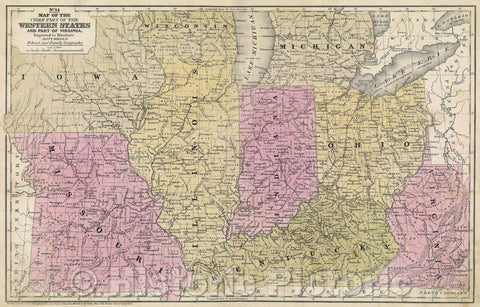 Historic Map : Map of the Chief Part of the Western States and Part of Virginia Engraved to Illustrate Mitchell's School and Family Geography., 1839 , Vintage Wall Art