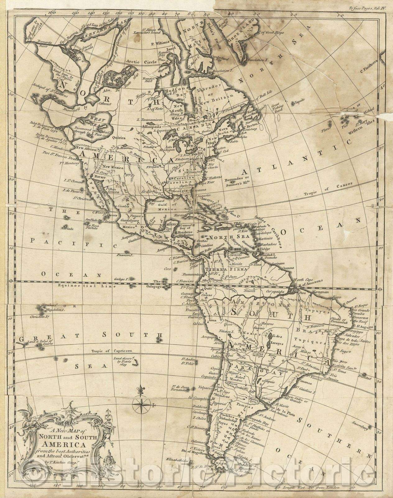 Historic Map : A New Map of North and South America from the best Authorities and Astron. Observat., 1758 , Vintage Wall Art