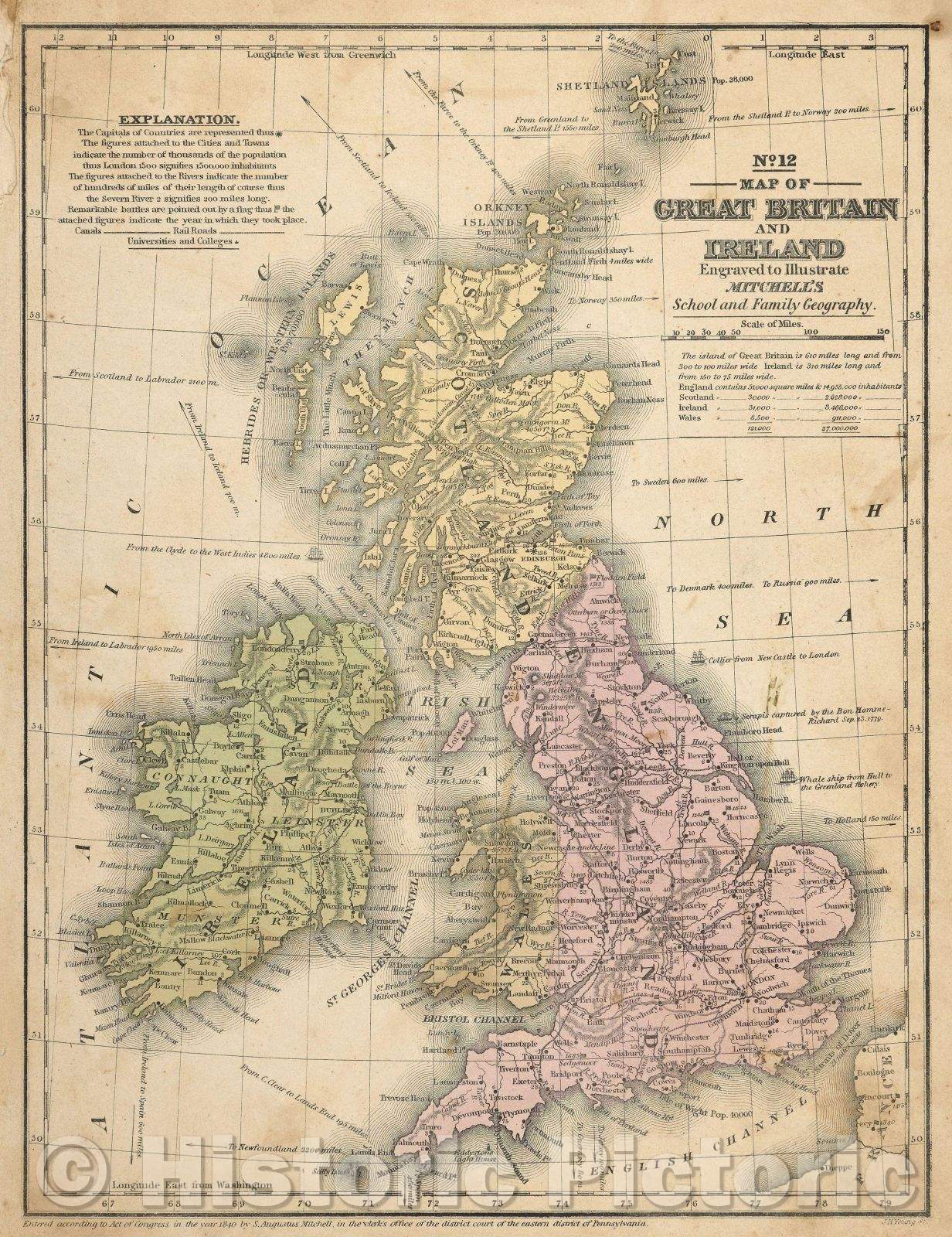 Historic Map : Map of Great Britain and Ireland, 1840 , Vintage Wall Art