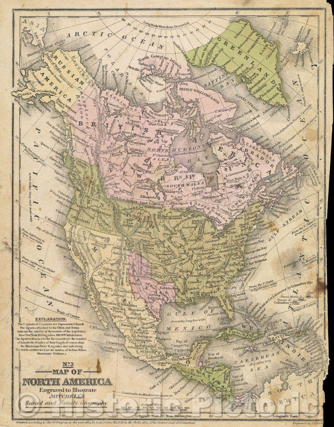 Historic Map : Map of North America, 1839 , Vintage Wall Art