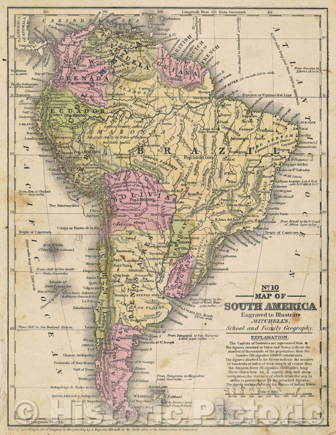 Historic Map : Map of South America, 1839 , Vintage Wall Art , v2