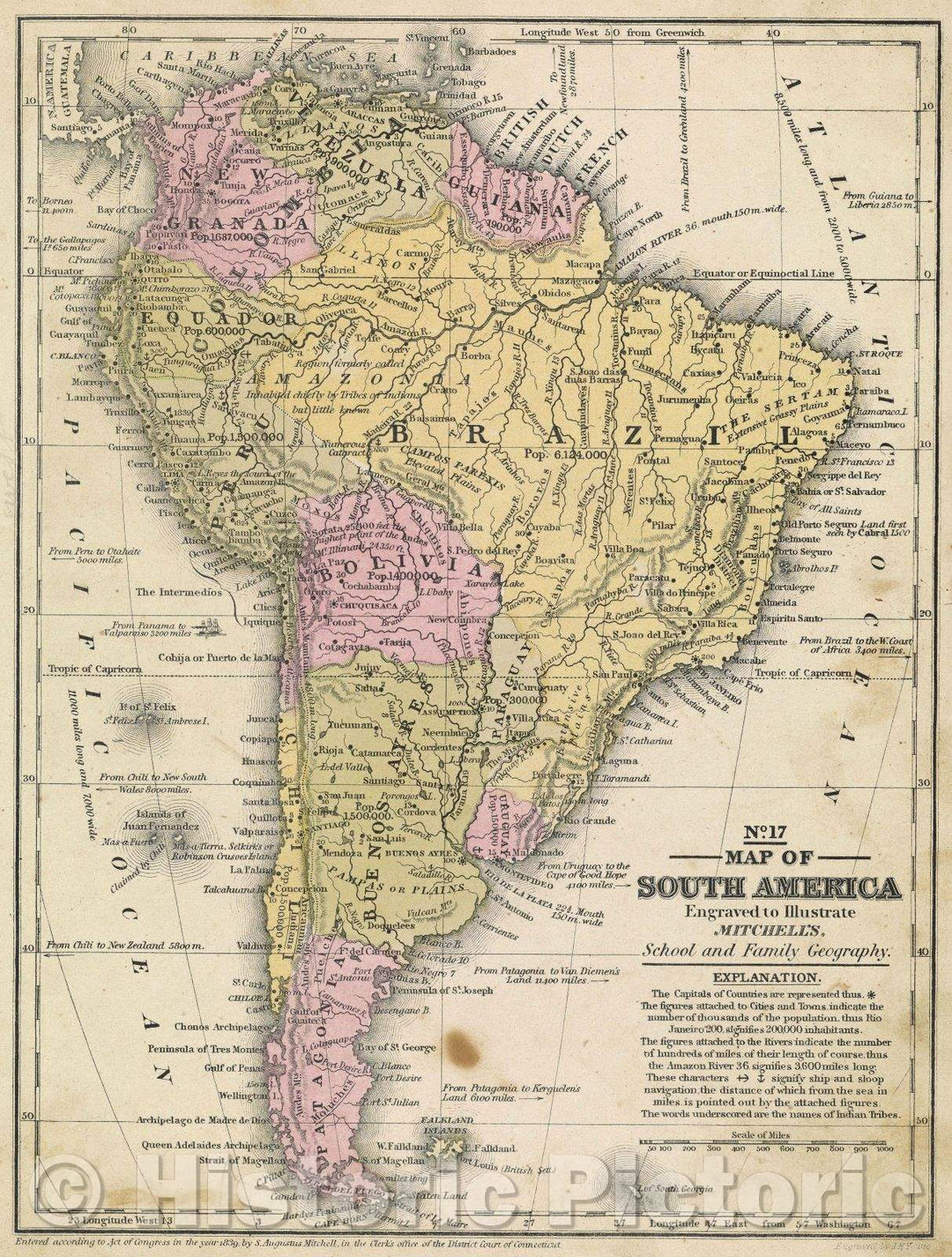 Historic Map : Map of South America, 1839 , Vintage Wall Art