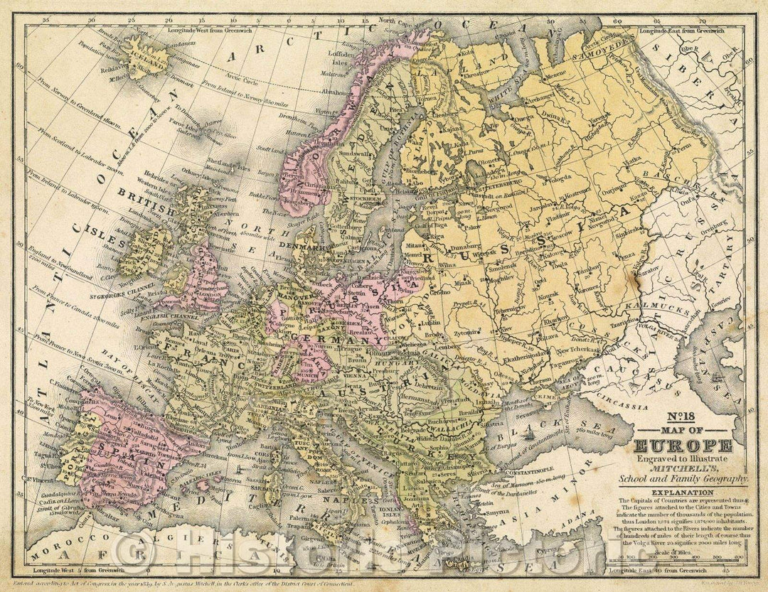 Historic Map : Map of Europe, 1839 , Vintage Wall Art