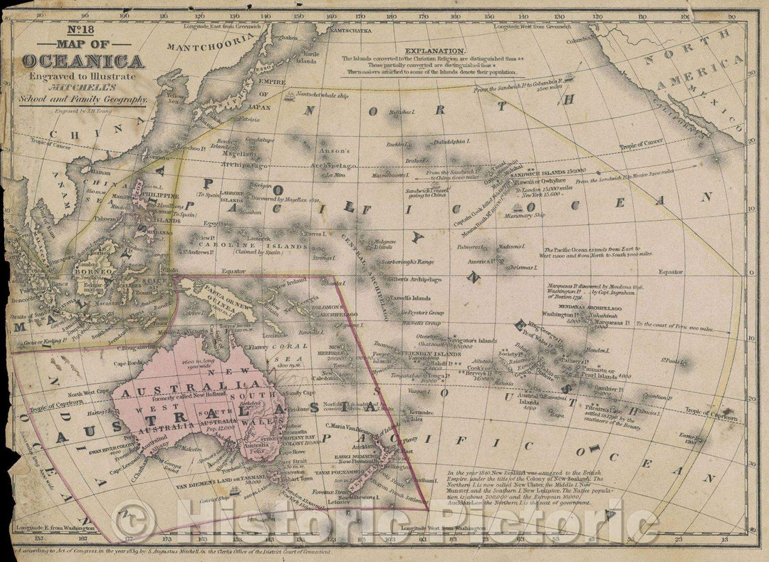 Historic Map : Map of Oceanica, 1839 , Vintage Wall Art , v2