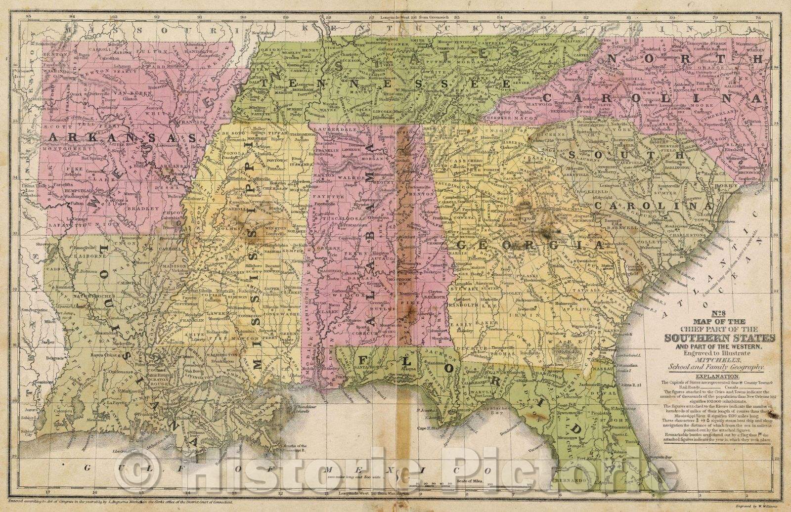 Historic Map : Map of the Chief Part of the Southern States and Part of the Western., 1839 , Vintage Wall Art , v2