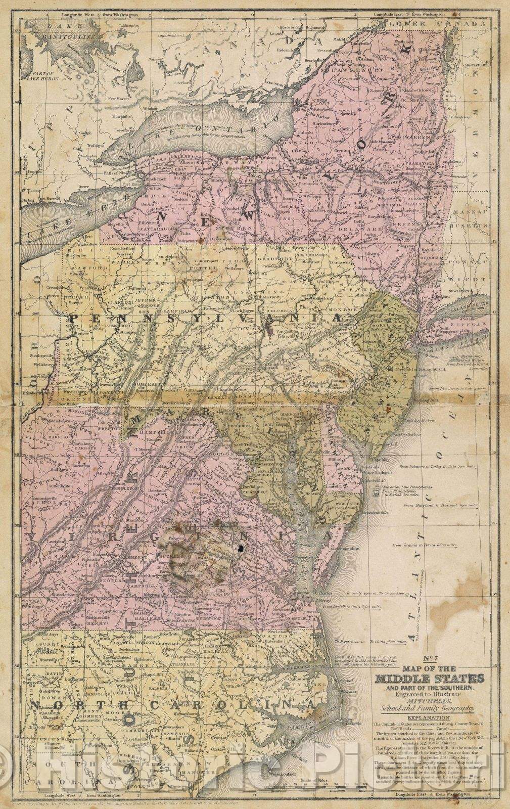 Historic Map : Map of the Middle States and Part of the Southern., 1839 , Vintage Wall Art , v2