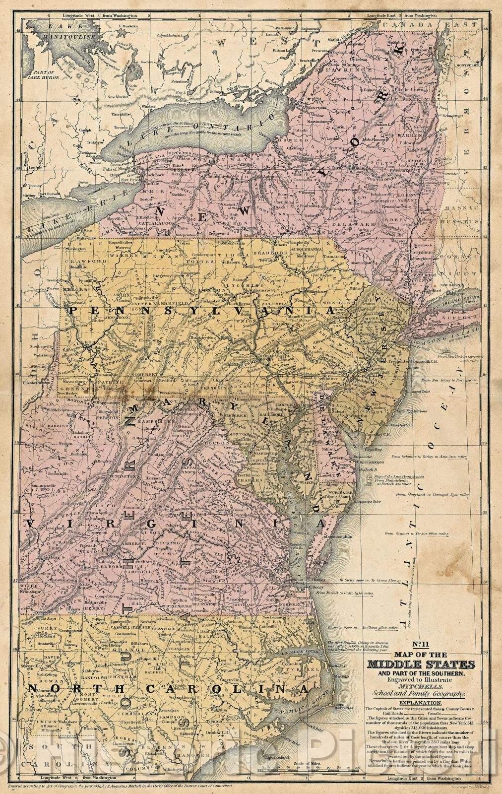 Historic Map : Map of the Middle States and Part of the Southern., 1839 , Vintage Wall Art