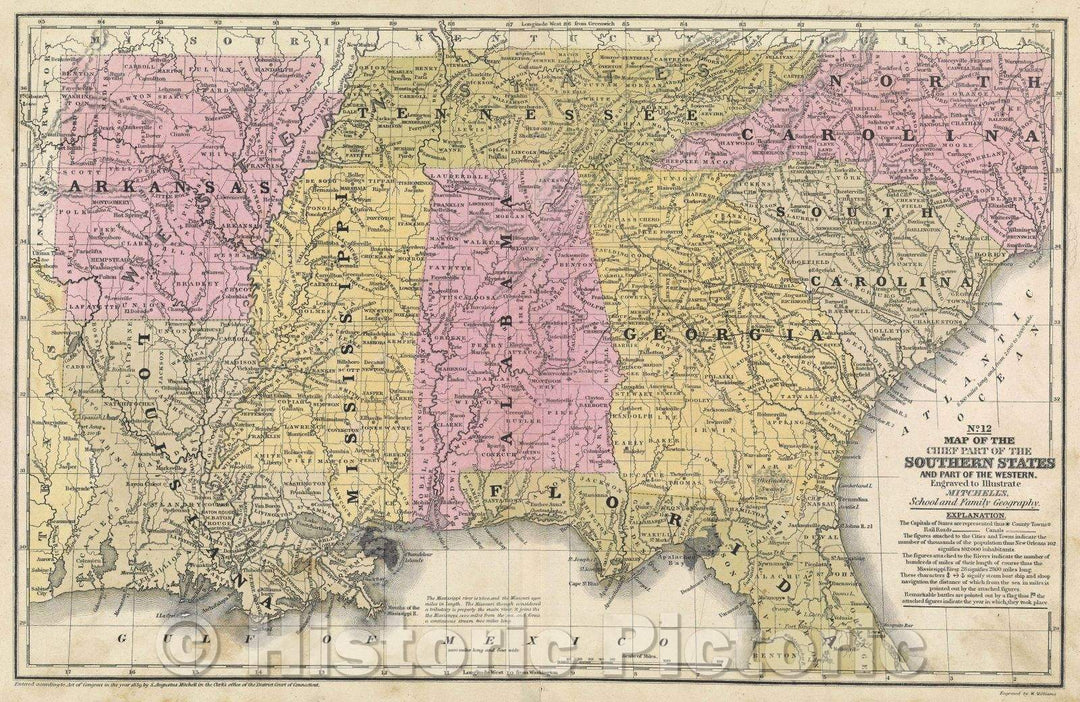 Historic Map : Map of the Chief Part of the Southern States and Part of the Western., 1839 , Vintage Wall Art