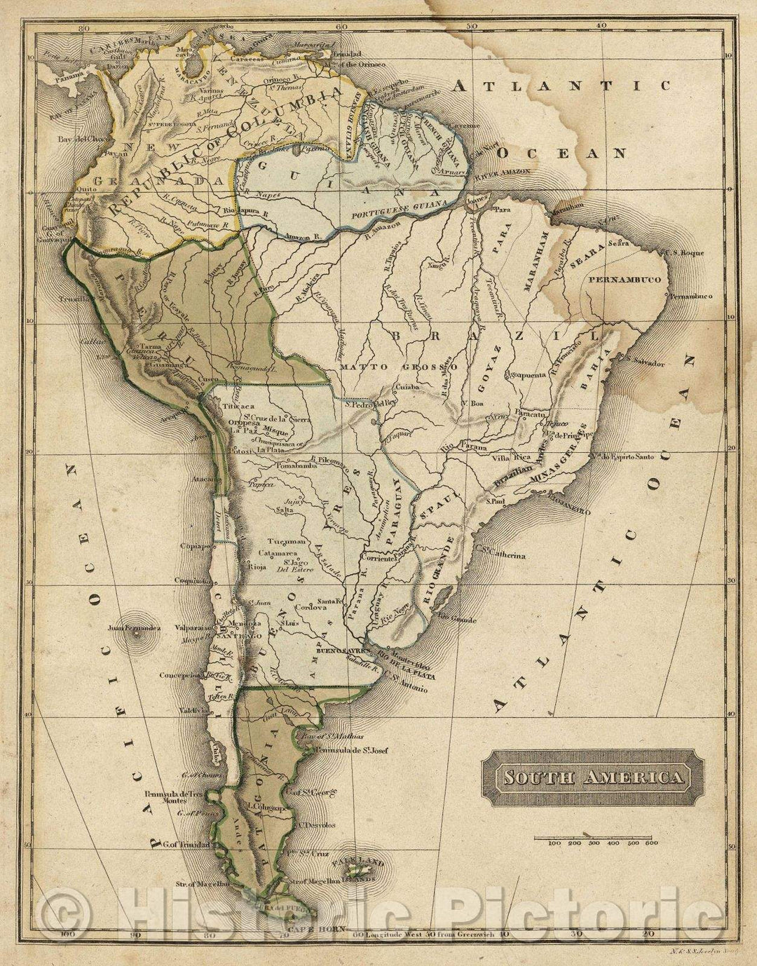 Historic Map : South America, 1828 , Vintage Wall Art