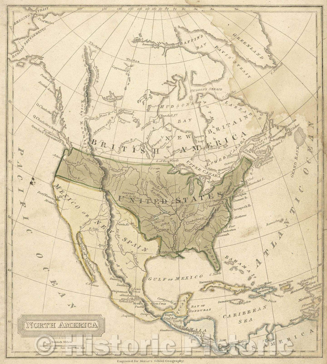 Historic Map : North America, 1828 , Vintage Wall Art