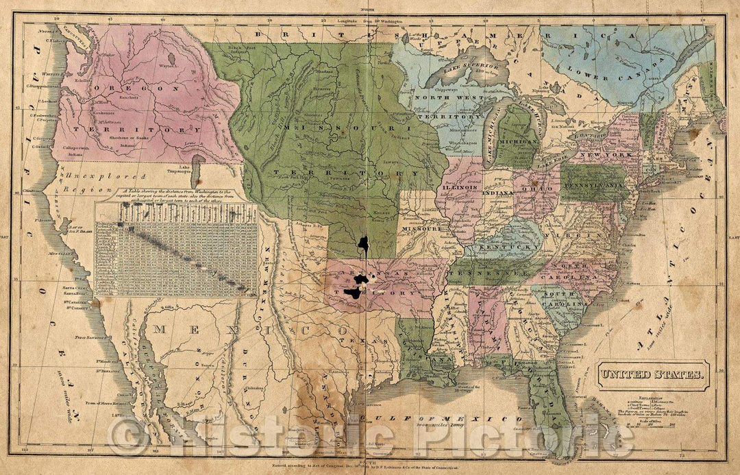 Historic Map : United States., 1823 , Vintage Wall Art