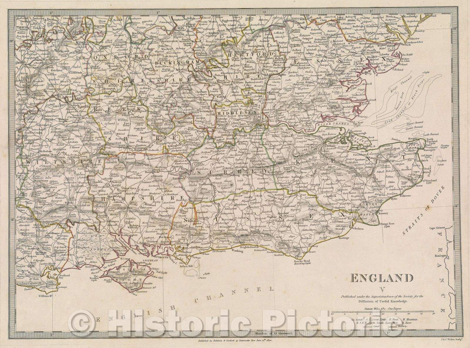 Historic Map : England V, 1830 , Vintage Wall Art