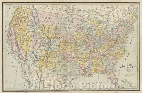 Historic Map : Map of the United States, 1887 , Vintage Wall Art