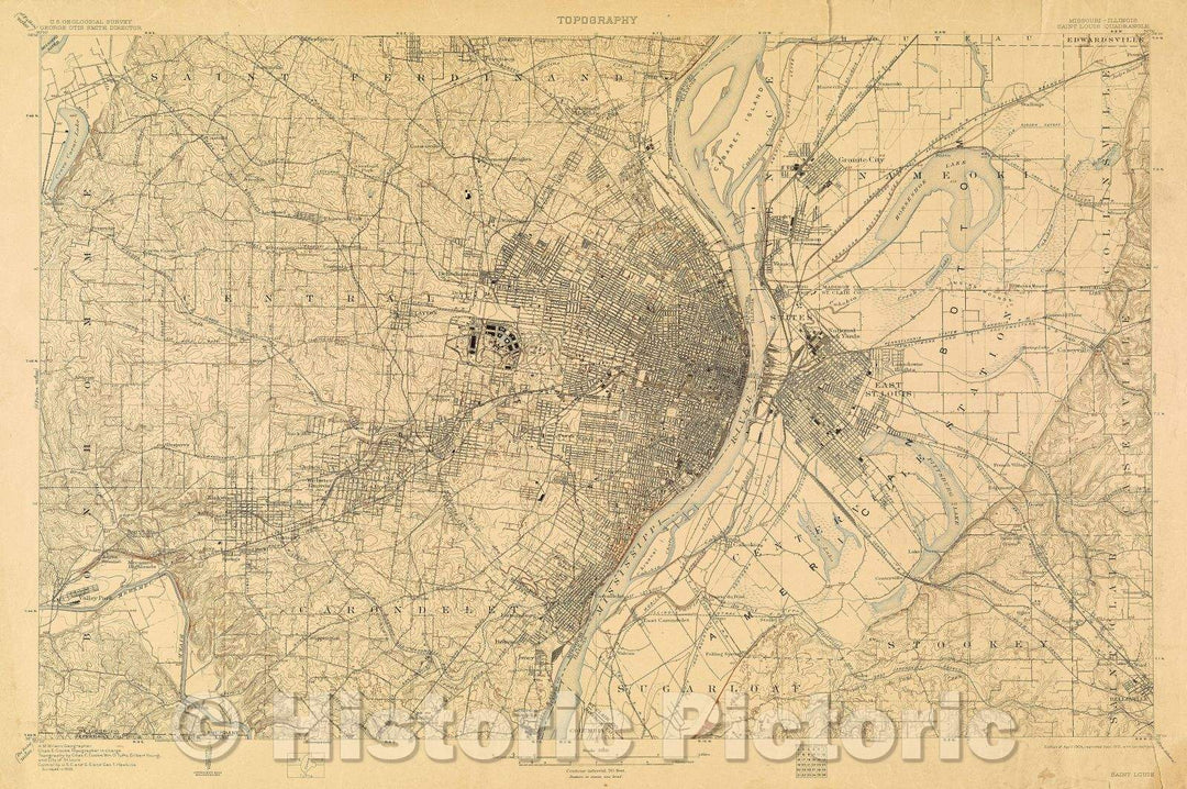 Historic Map : Missouri-Illinois, Saint Louis quadrangle / U.S. Geological Survey , 1912 , Vintage Wall Art