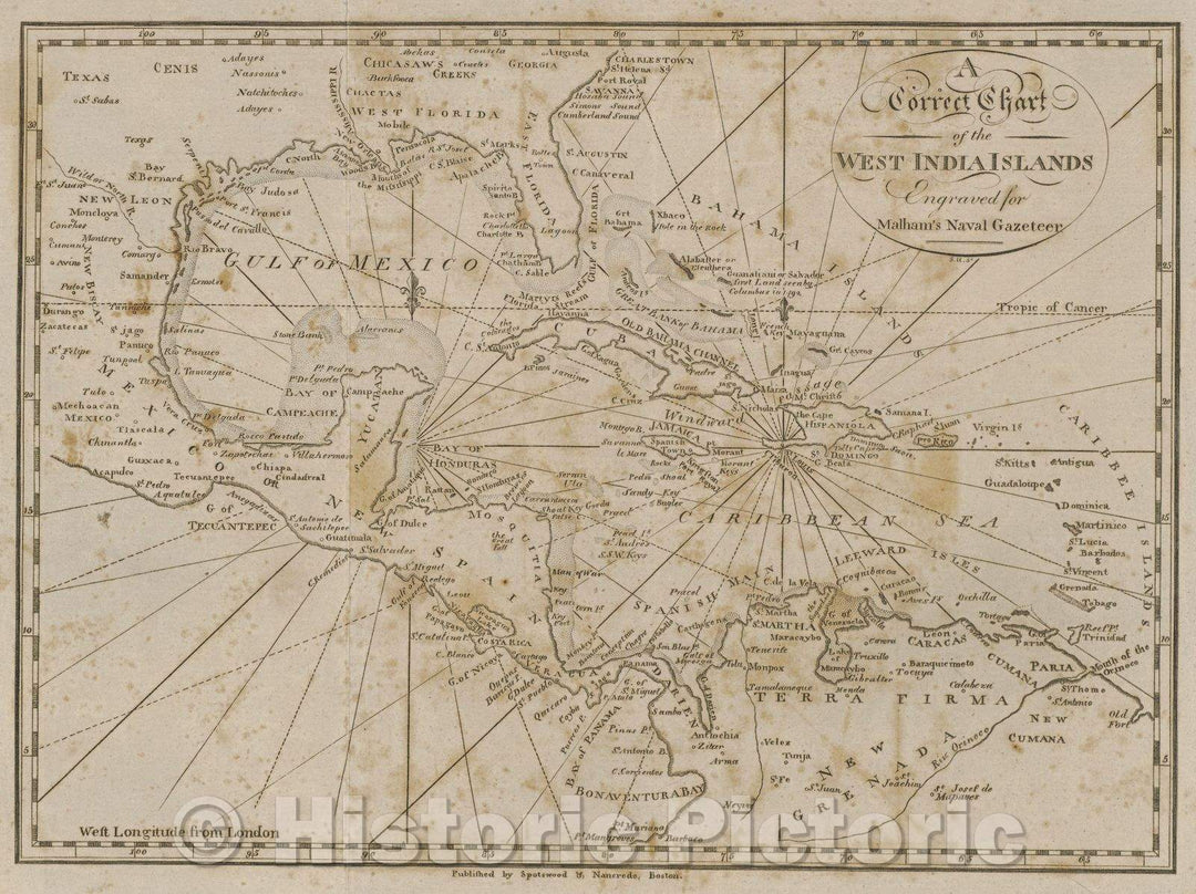 Historic Map : A Correct Chart of the West India Islands engraved for Malham's Naval Gazeteer., 1797 , Vintage Wall Art