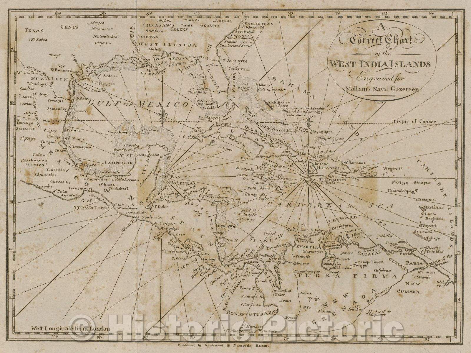 Historic Map : A Correct Chart of the West India Islands engraved for Malham's Naval Gazeteer., 1797 , Vintage Wall Art