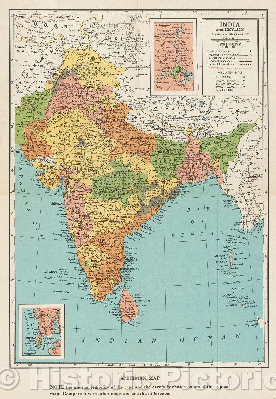 Historic Map : India and Ceylon, Vintage Wall Art