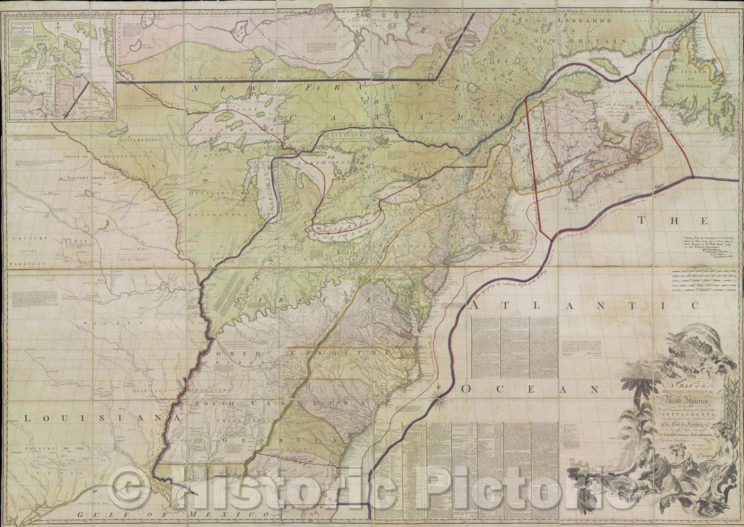 Historic Map : A Map of the British Colonies in North America with the Roads, Distances, Limits, and extent of the Settlements, Humbly Inscribed to the Right Honoura, 1775 , Vintage Wall Art