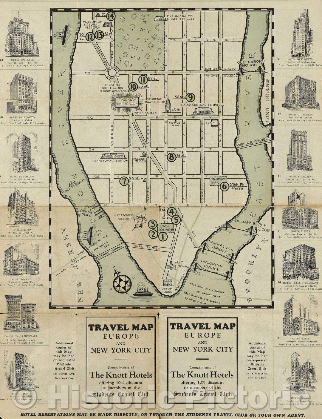 Historic Map : Travel Map Europe and New York City, 1929 , Vintage Wall Art