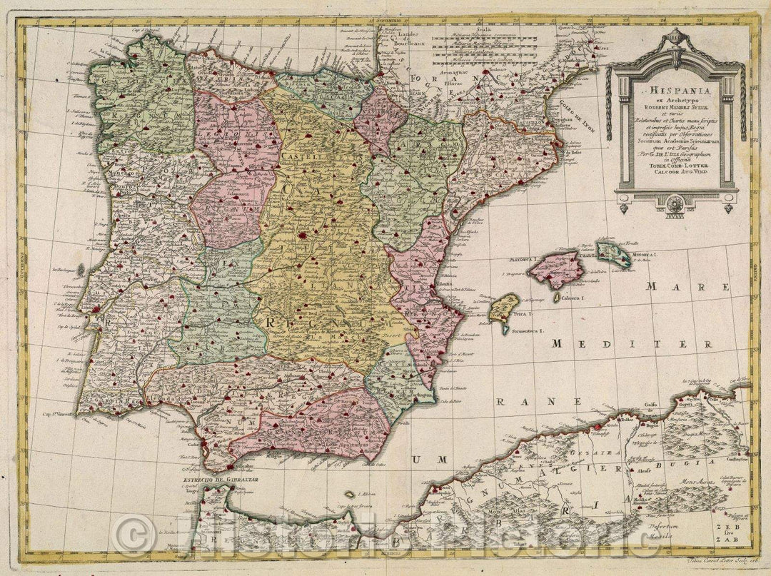 Historic Map : Hispania ex Archetypo Roderici Mendez Sylvae et yuriis Relationibus et Chartis manuscriptis et impresis lujus Regni rectificatis per Observationes, 1770 , Vintage Wall Art