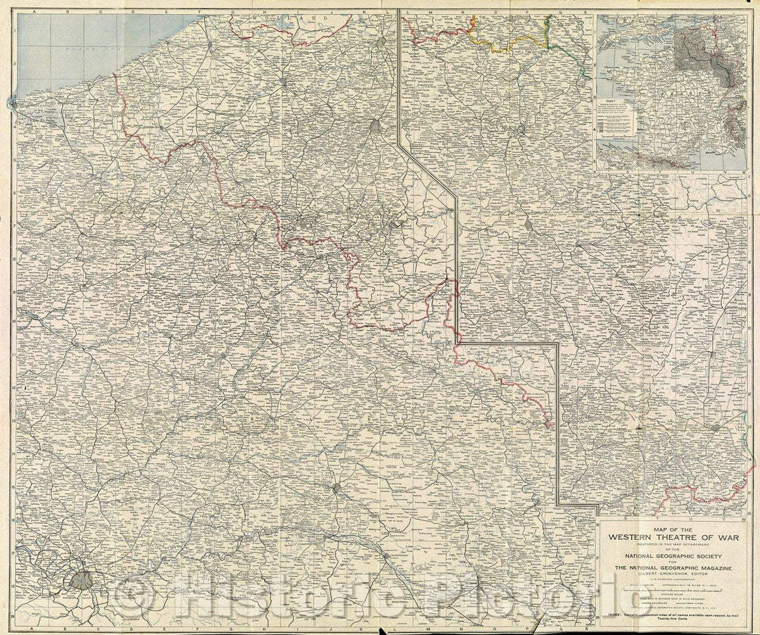 Historic Map : Map of the Western Theatre of War prepared in the Map Dept. of the National Geographic Society for the National Geographic Magazine, 1918 , Vintage Wall Art