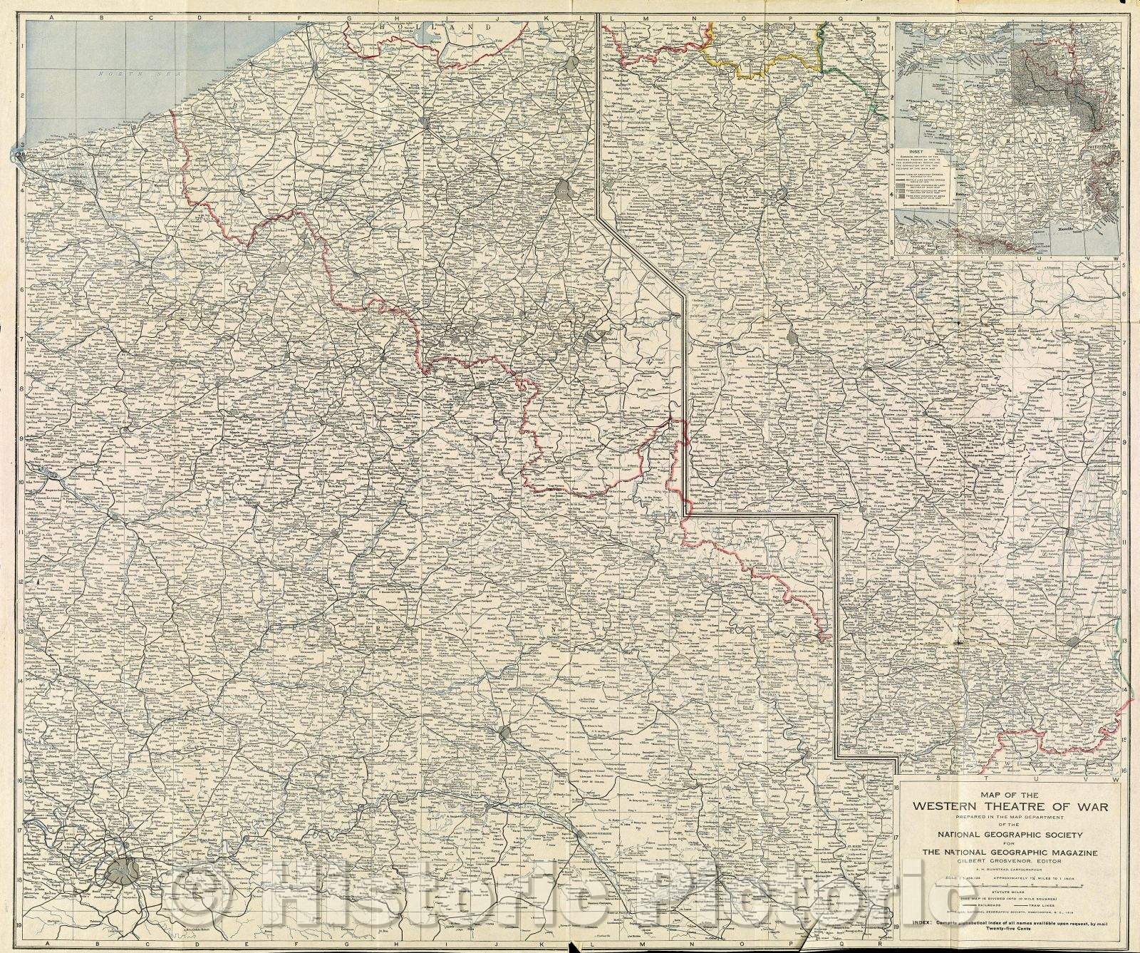 Historic Map : Map of the Western Theatre of War prepared in the Map Dept. of the National Geographic Society for the National Geographic Magazine, 1918 , Vintage Wall Art