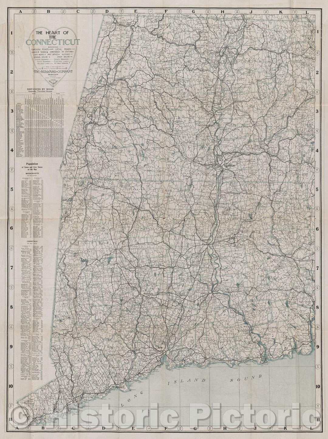 Historic Map : The heart of the Connecticut ; New England commercial and route survey, Vintage Wall Art