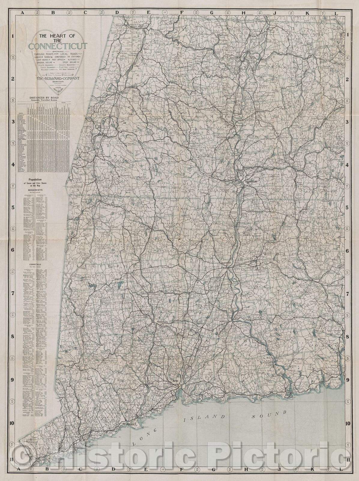 Historic Map : The heart of the Connecticut ; New England commercial and route survey, Vintage Wall Art