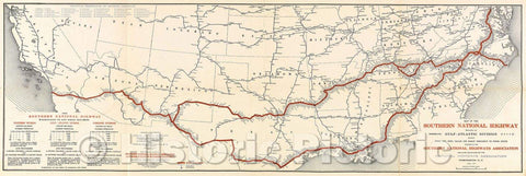 Historic Map : Map of the Southern National Highway in the United States : including its Gulf-Atlantic Division (borderland route), 1915 , Vintage Wall Art