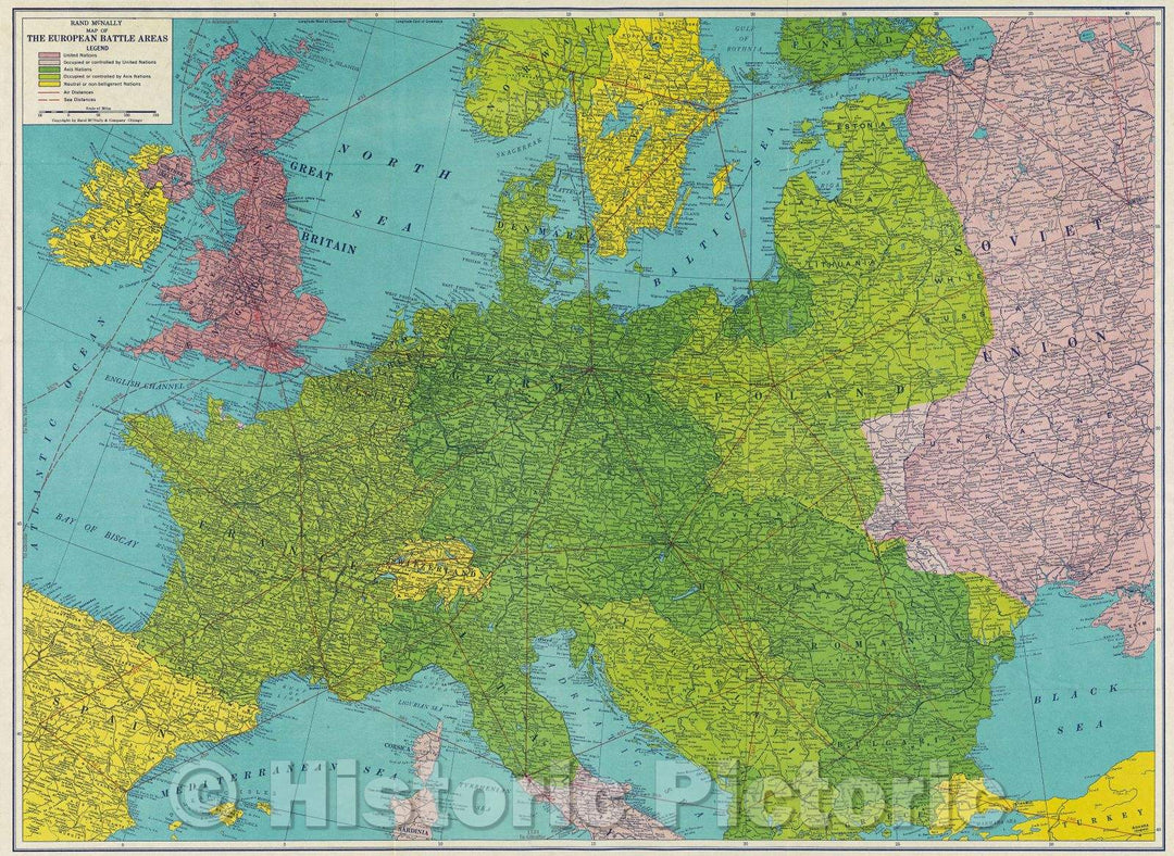 Historic Map : Rand McNally map of the European battle areas, 1944 , Vintage Wall Art