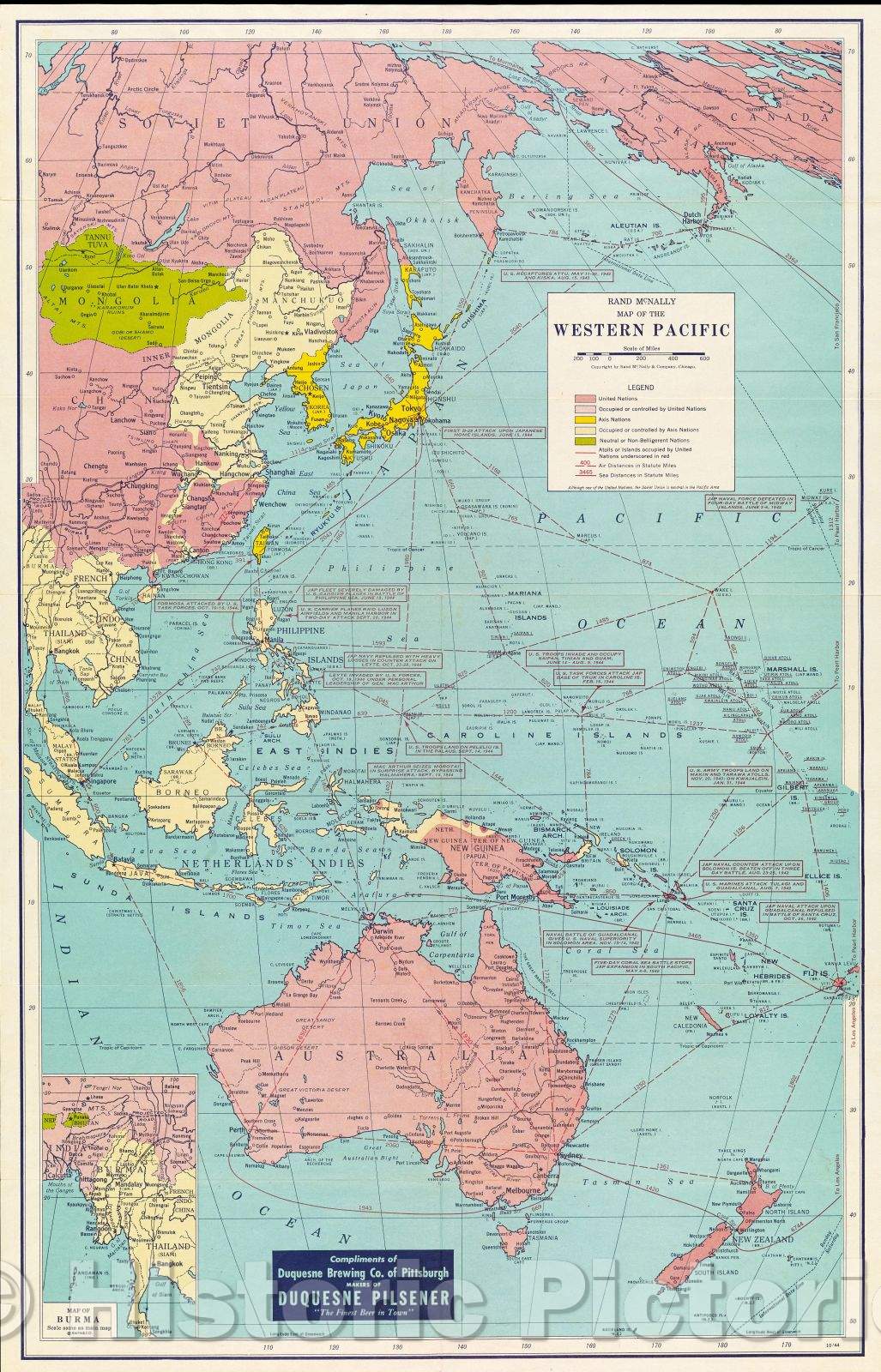 Historic Map : Battle map of the Pacific : with revised maps of Europe and the world, 1944 , Vintage Wall Art