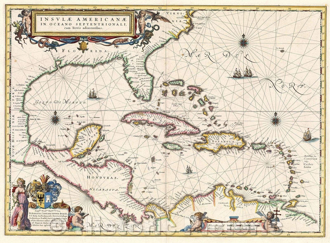 Historic Map : InsulÃ¦ AmericanÃ¦ in oceano septentrionali cum terris adiacentibus, c. 1647 , Vintage Wall Art