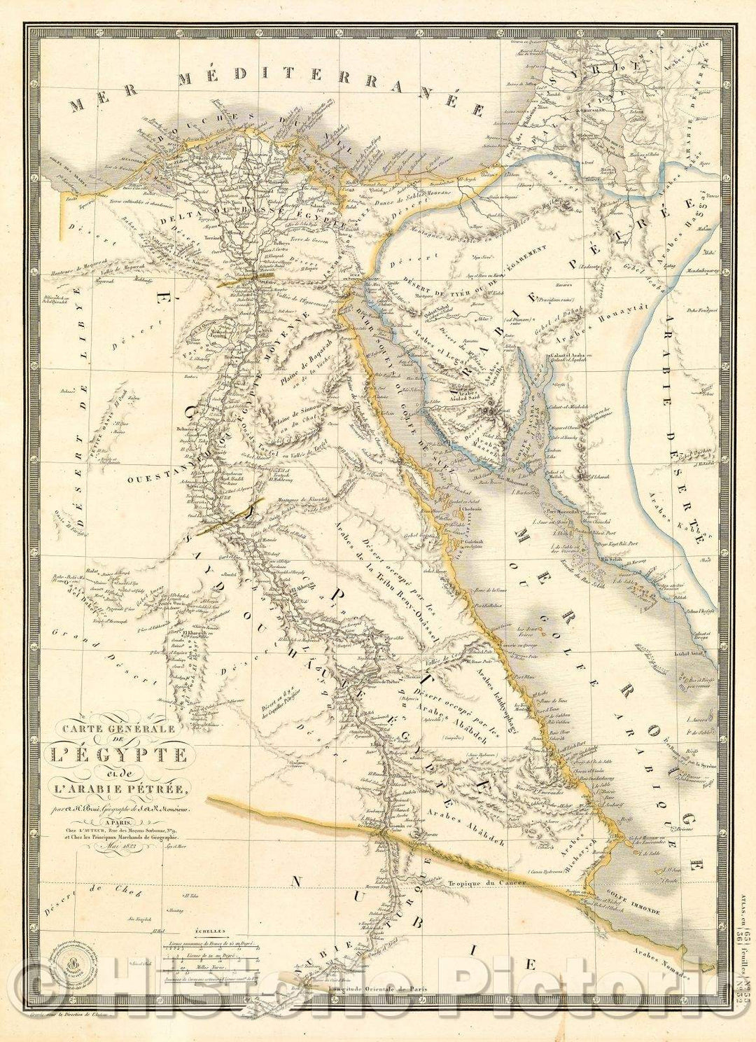 Historic Map : Carte generale de l'Egypte et de l'Arabie PetrÃ©e , 1822 , Vintage Wall Art