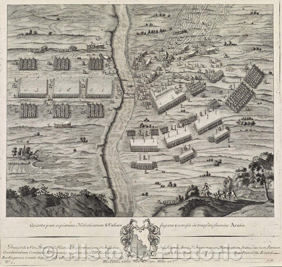 Historic Map : Battle Site Romans Helvetes River Araris, c. 1700 , Vintage Wall Art