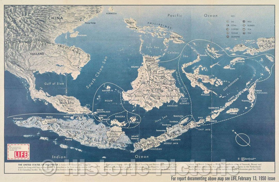 Historic Map : The United States of Indonesia . . ., c. 1950 , Vintage Wall Art