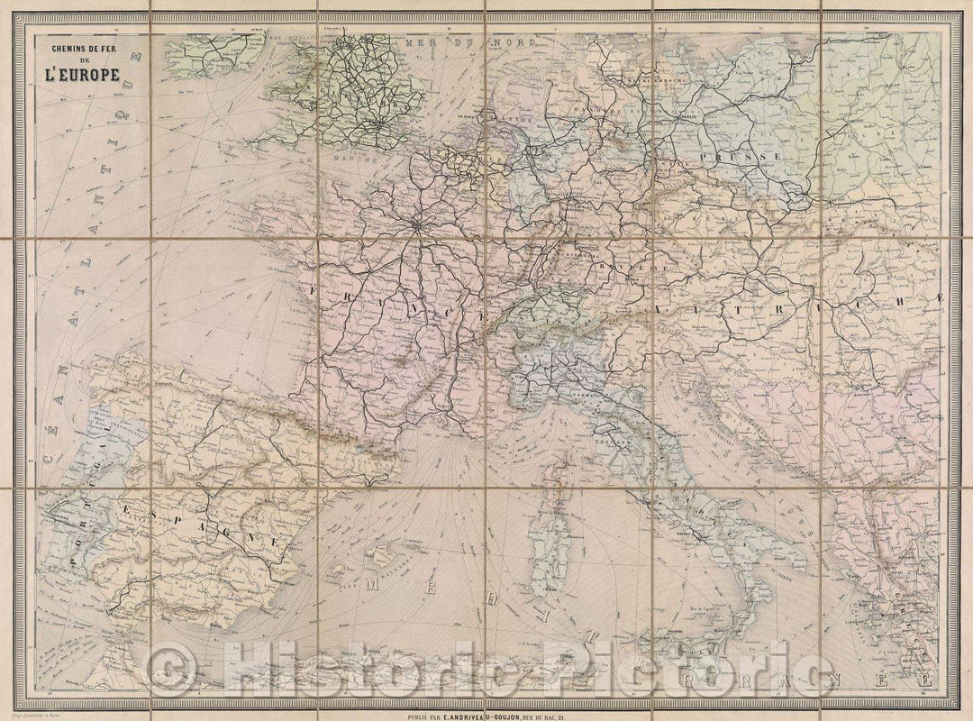 Historic Map : Chemins de fer de l'Europe Centrale, 1862 , Vintage Wall Art