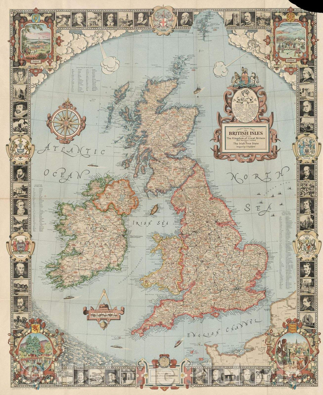 Historic Map : A modern pilgrim's map of British Isles or more precisely the Kingdom of Great Britain and Northern Ireland and the Irish Free State, 1937 , Vintage Wall Art