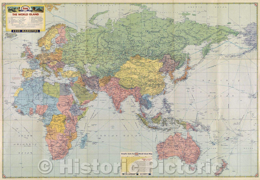 Historic Map : Esso War Map II featuring The World Island, Fortress Europe:  A second War Map edited, drafted, and printed by the makers of the well-known Esso Road, 1943 , Vintage Wall Art