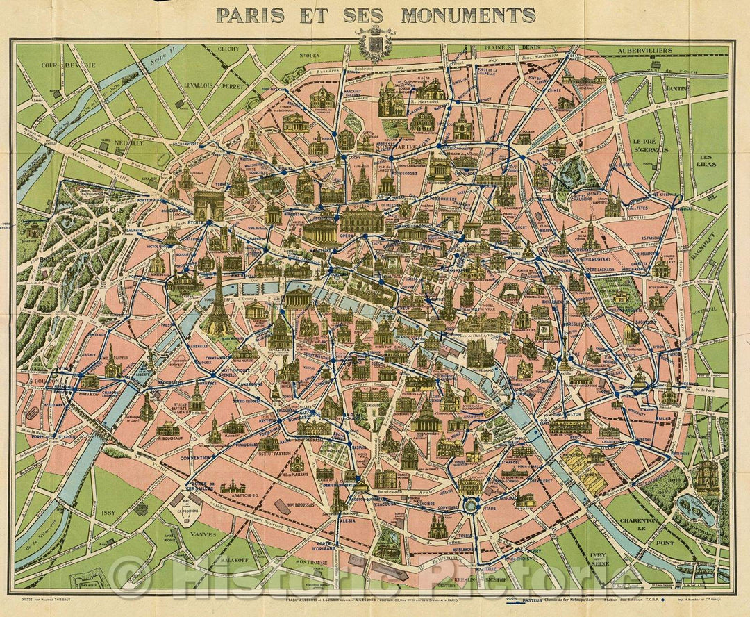 Historic Map : Guide Commode pour voir et visiter les monuments de Paris, 1950 , Vintage Wall Art