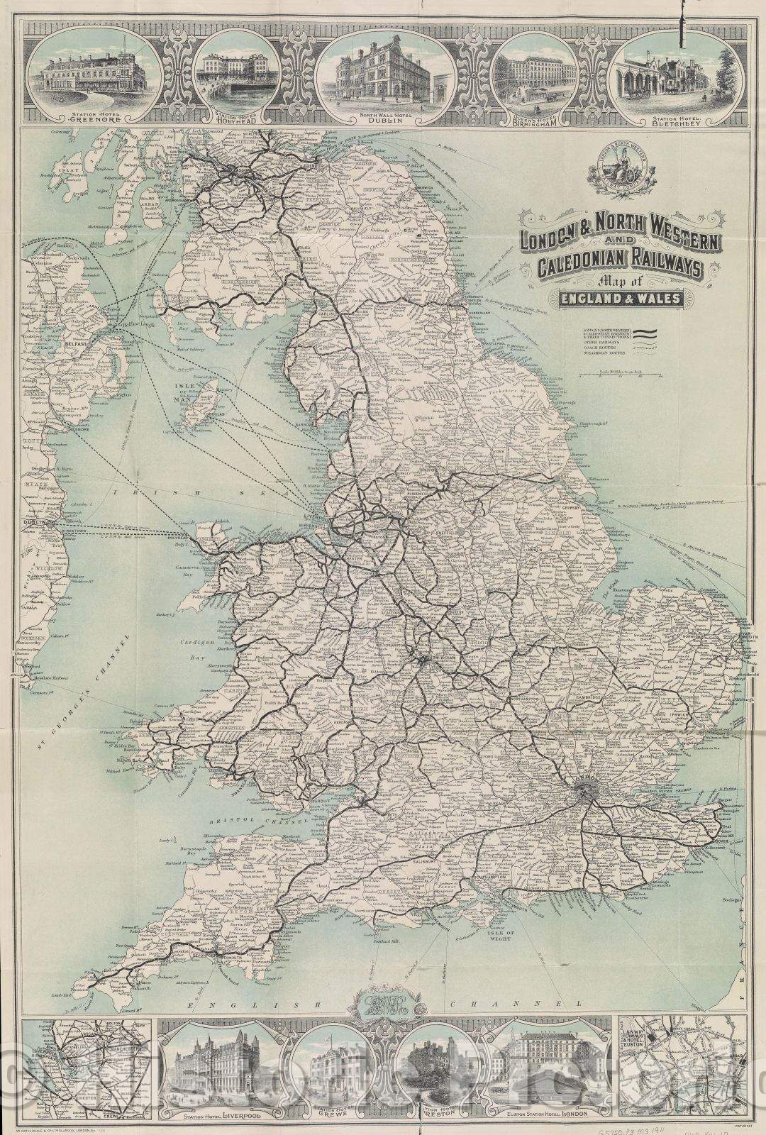 Historic Map : London and North Western Caledonian Railways Map of England and Wales, 1911 , Vintage Wall Art