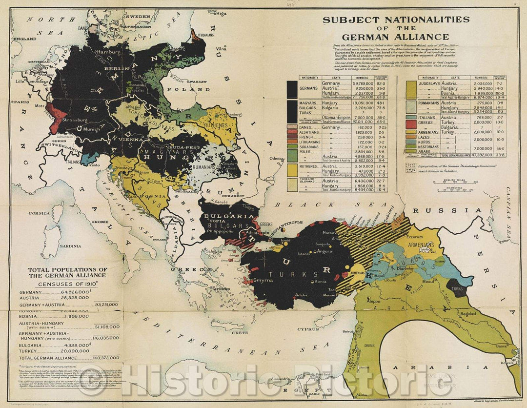 Historic Map : Subject Nationalities of the German Alliances : from the Allies' peace terms as stated in their reply to President Wilson's note of 19th Dec. 1916 : E, 1916 , Vintage Wall Art