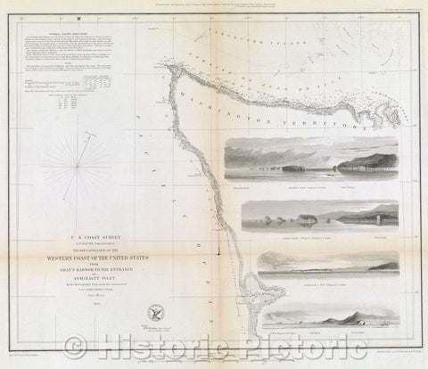Historic Map : U.S. Coast Survey, A. D. Bache. Superintendent, Reconnaissance of the Western Coast of the United States from Gray's Harbor to the Entrance of Admiral, 1853 , Vintage Wall Art
