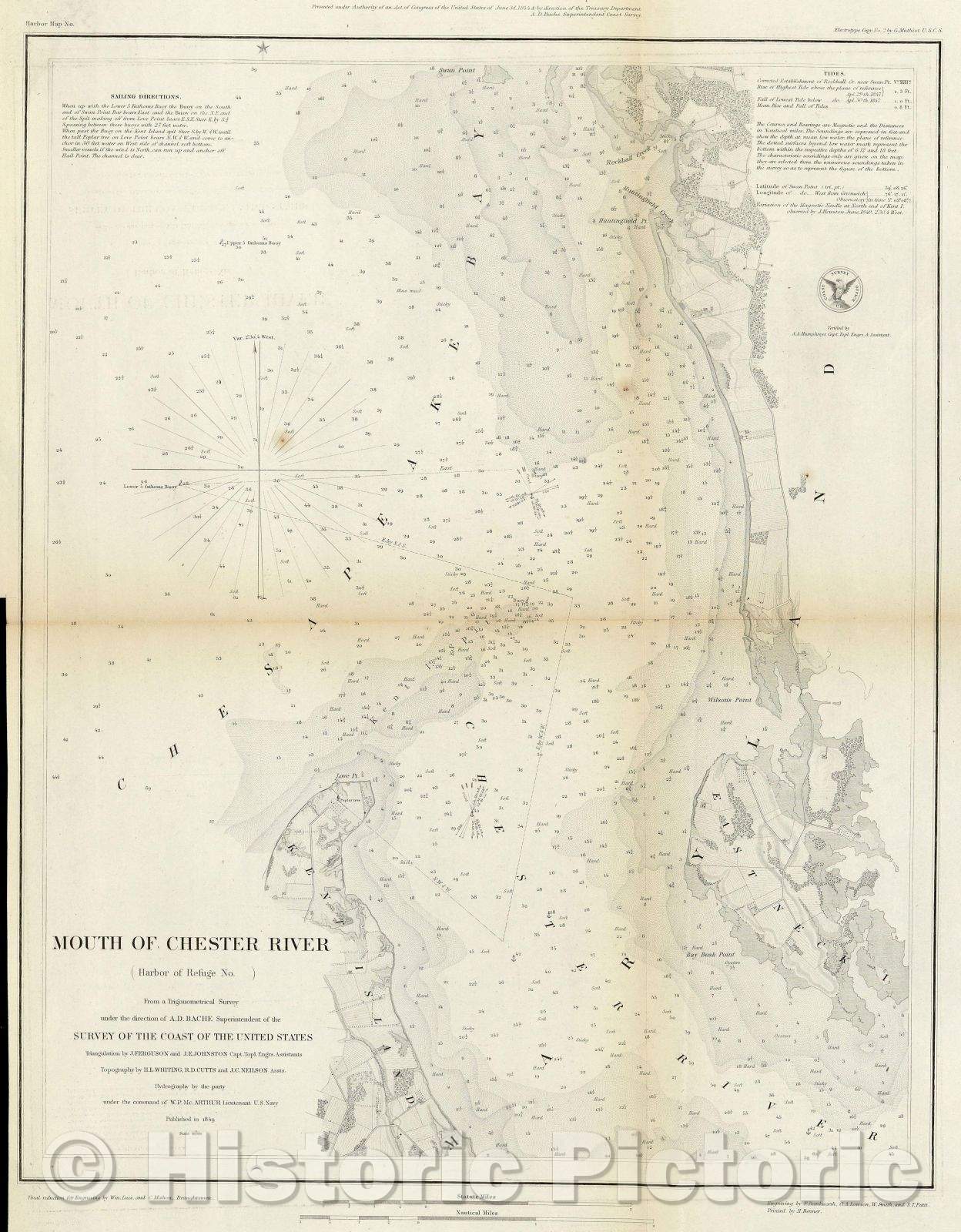 Historic Map : Mouth of Chester River (Harbor of Refuge No.) From a Trigonometrical Survey, 1849 , Vintage Wall Art