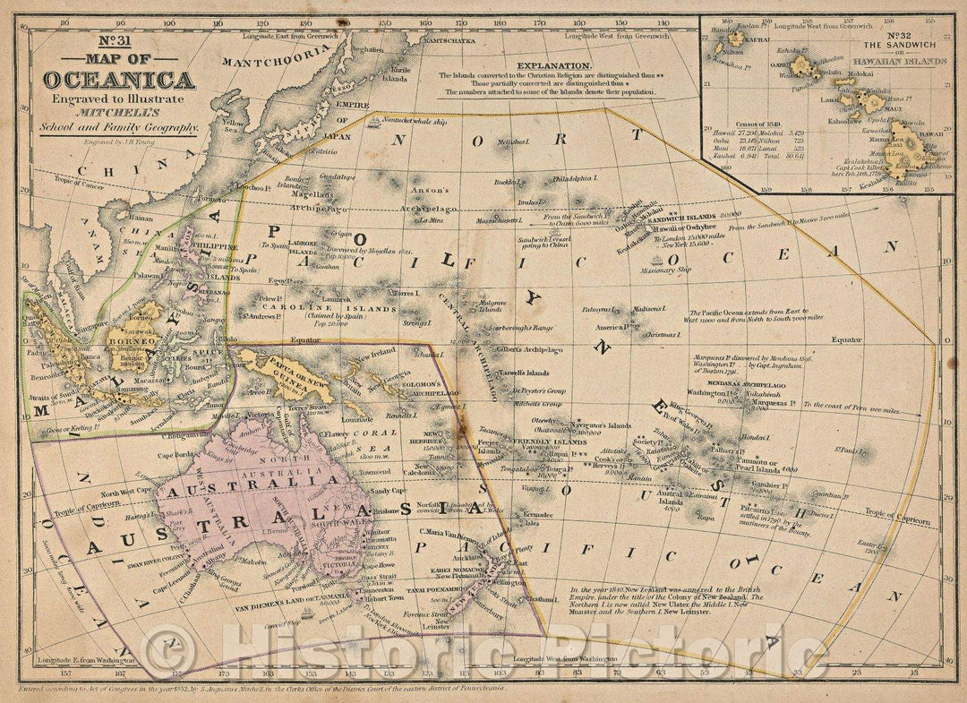 Historic Map : Map of Oceanica, 1839 , Vintage Wall Art