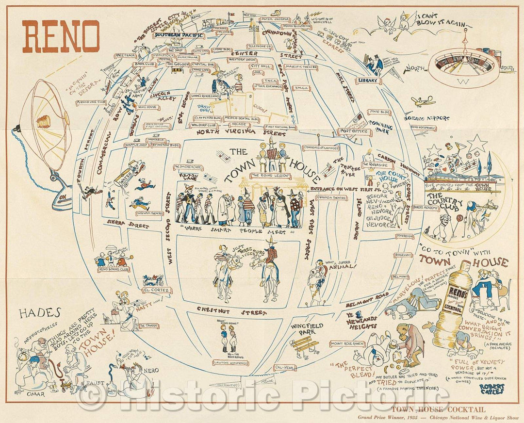 Historic Map : Reno, c. 1935 , Vintage Wall Art