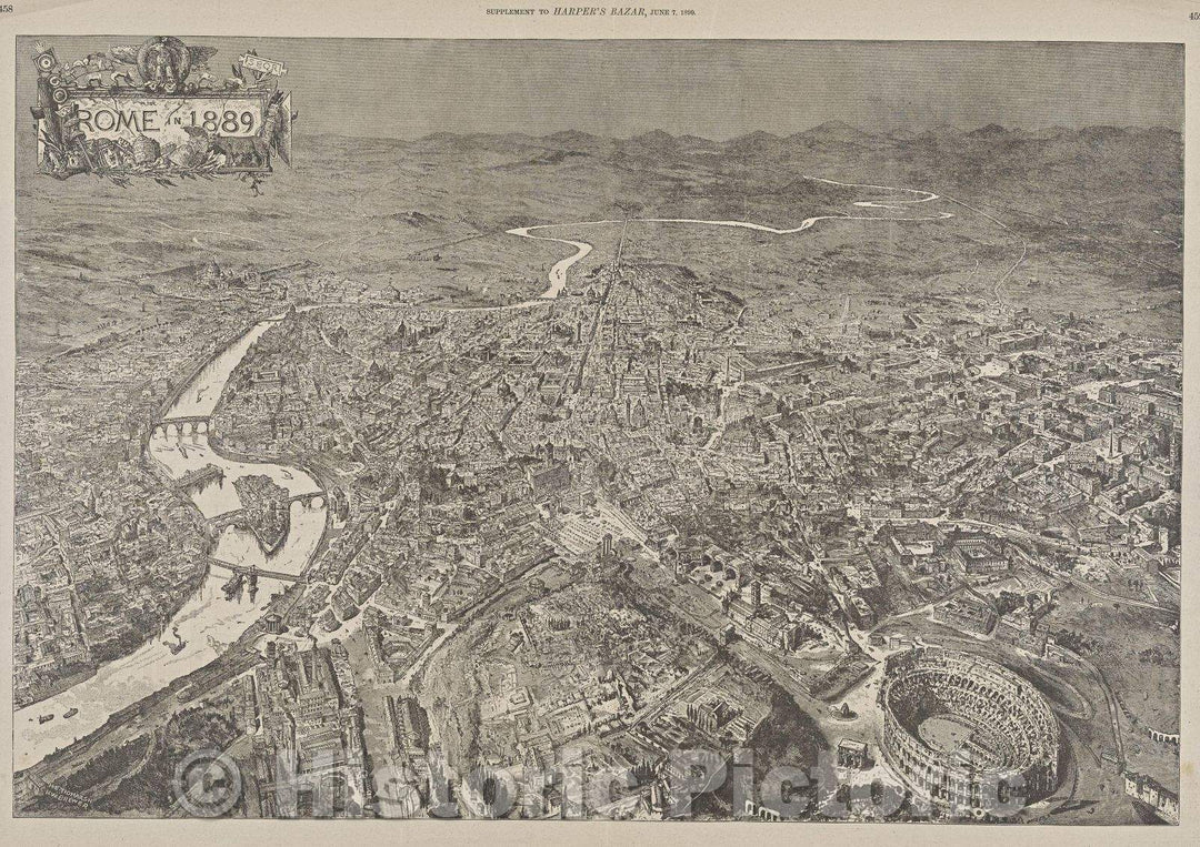 Historic Map : Rome in 1889 Supplement to Harper's Bazar, June 7, 1890, Vintage Wall Art