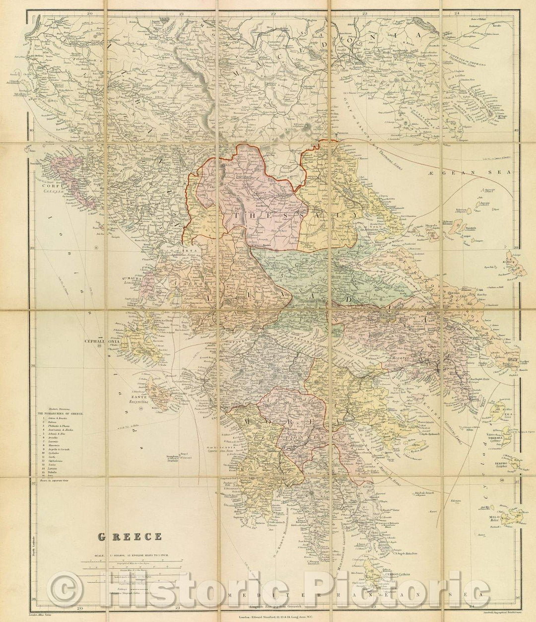 Historic Map : London Atlas Map of Greece and the Ionian Islands, 1910 , Vintage Wall Art