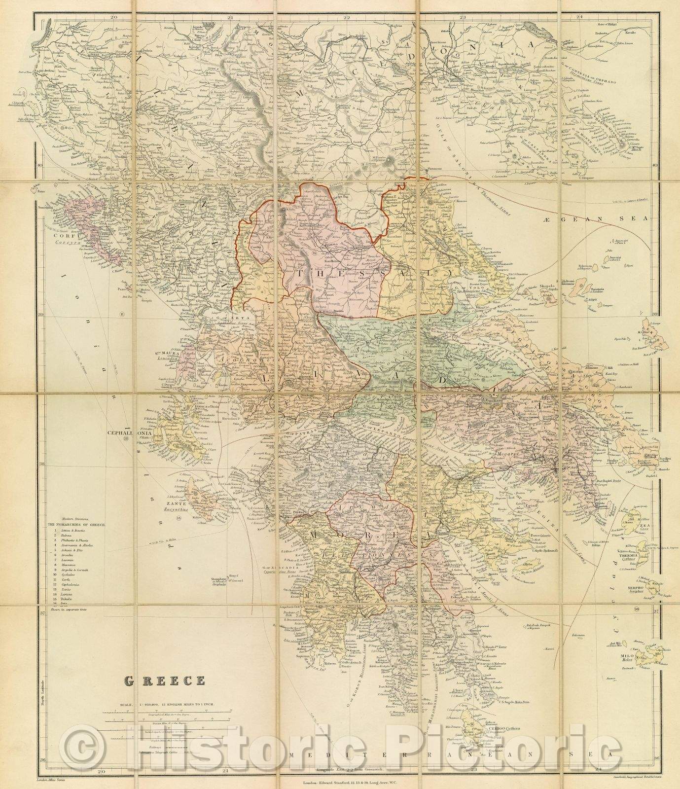 Historic Map : London Atlas Map of Greece and the Ionian Islands, 1910 , Vintage Wall Art