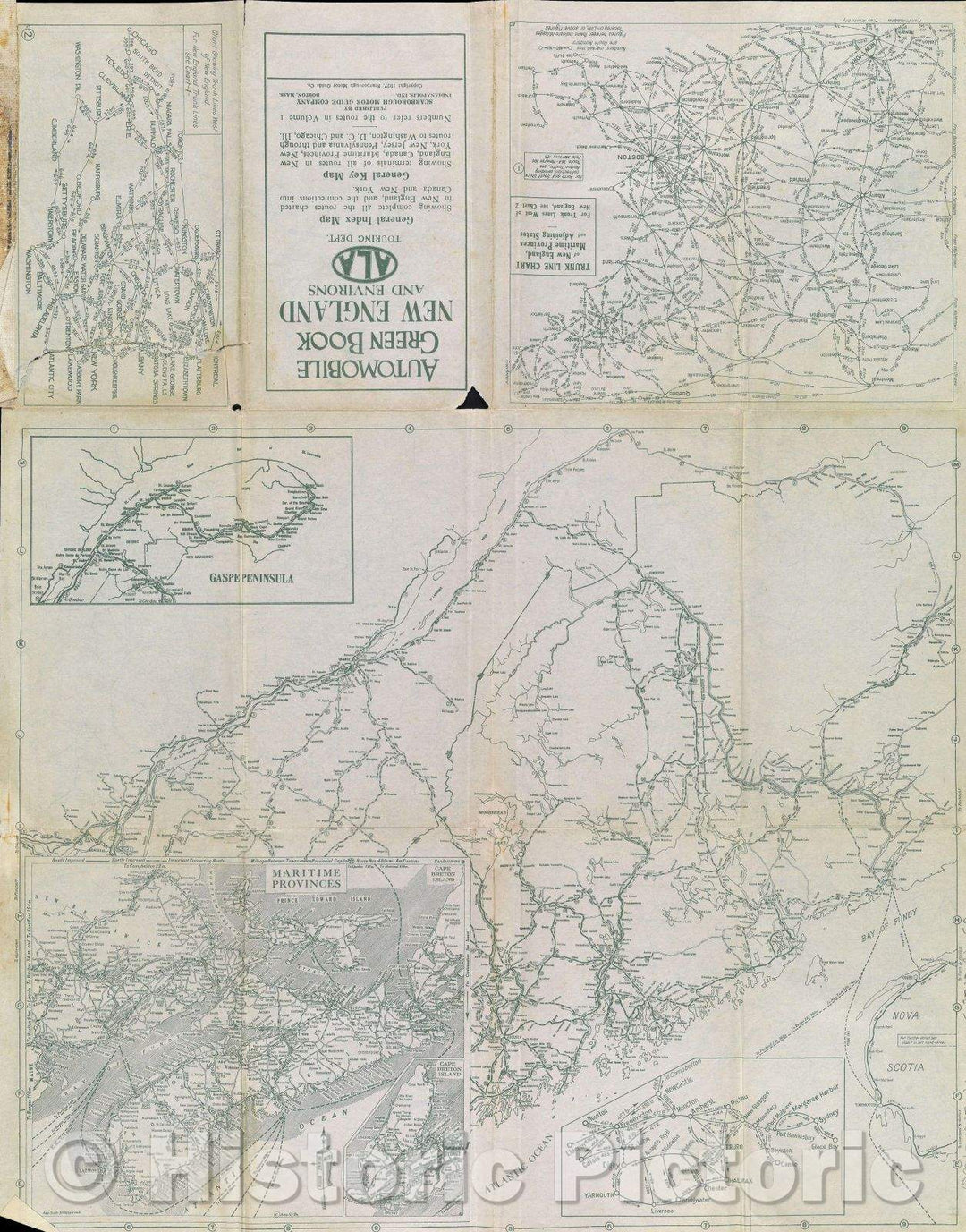 Historic Map : New England and Environs ALA Touring Dept., 1927 , Vintage Wall Art